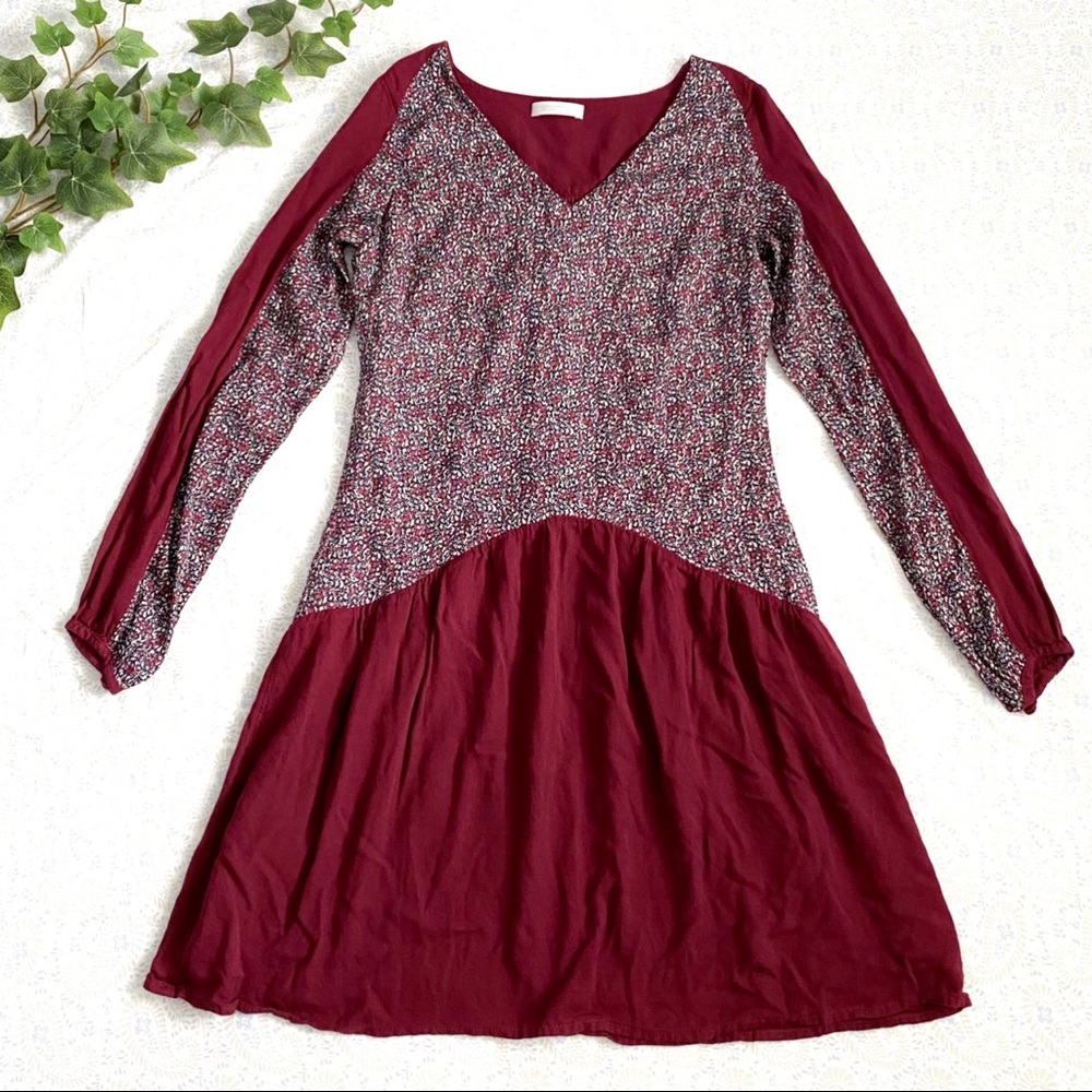 🍂Promod (France) long sleeve mini dress, maroon